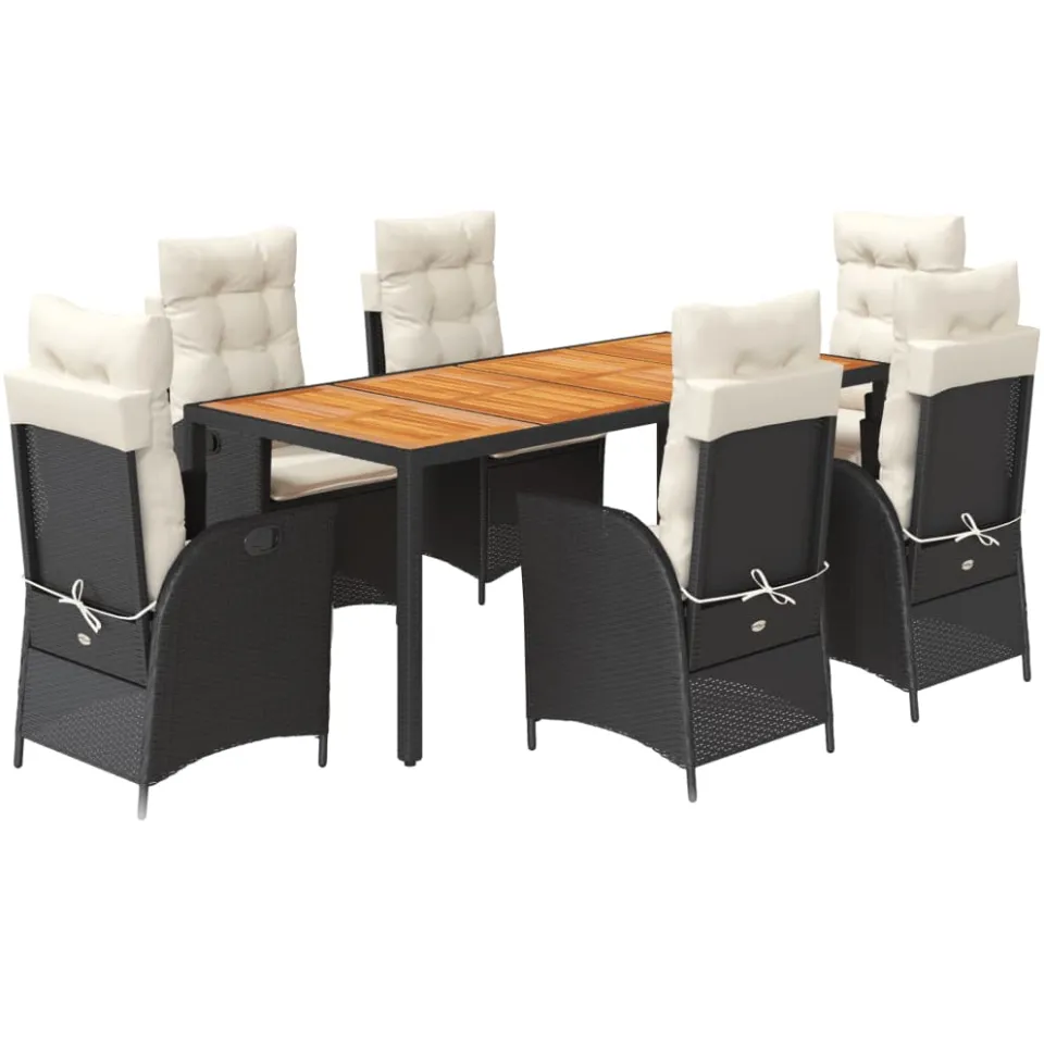 vidaXL 7-delige Tuinset met kussens poly rattan zwart