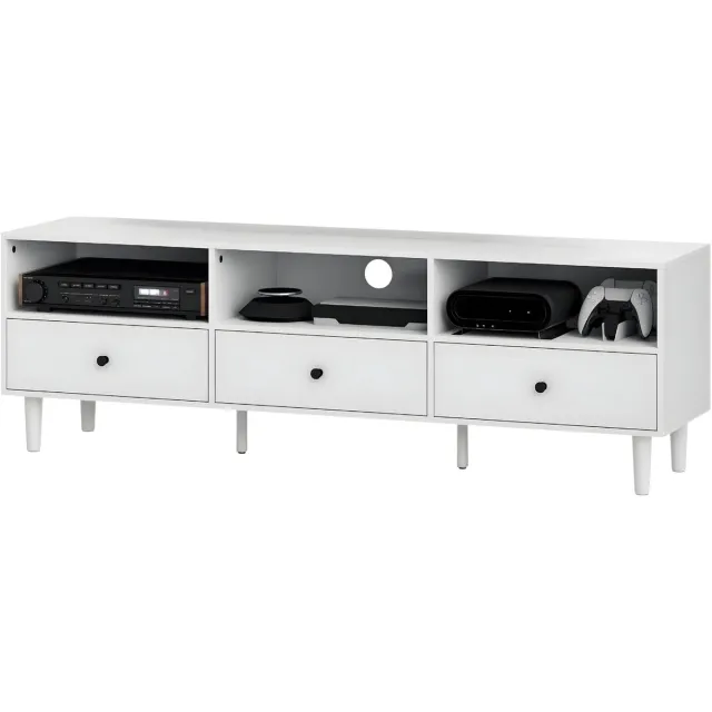 Happiq TV-meubel 140x34x45 cm – TV Kast van Spaanplaat & Metaal – Wit