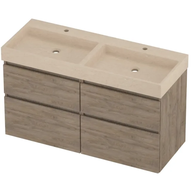 Proline Evoli Badmeubelset Hardsteen Loft 4 Laden 120x46x70 cm Sand Stone Raw Oak Eiken