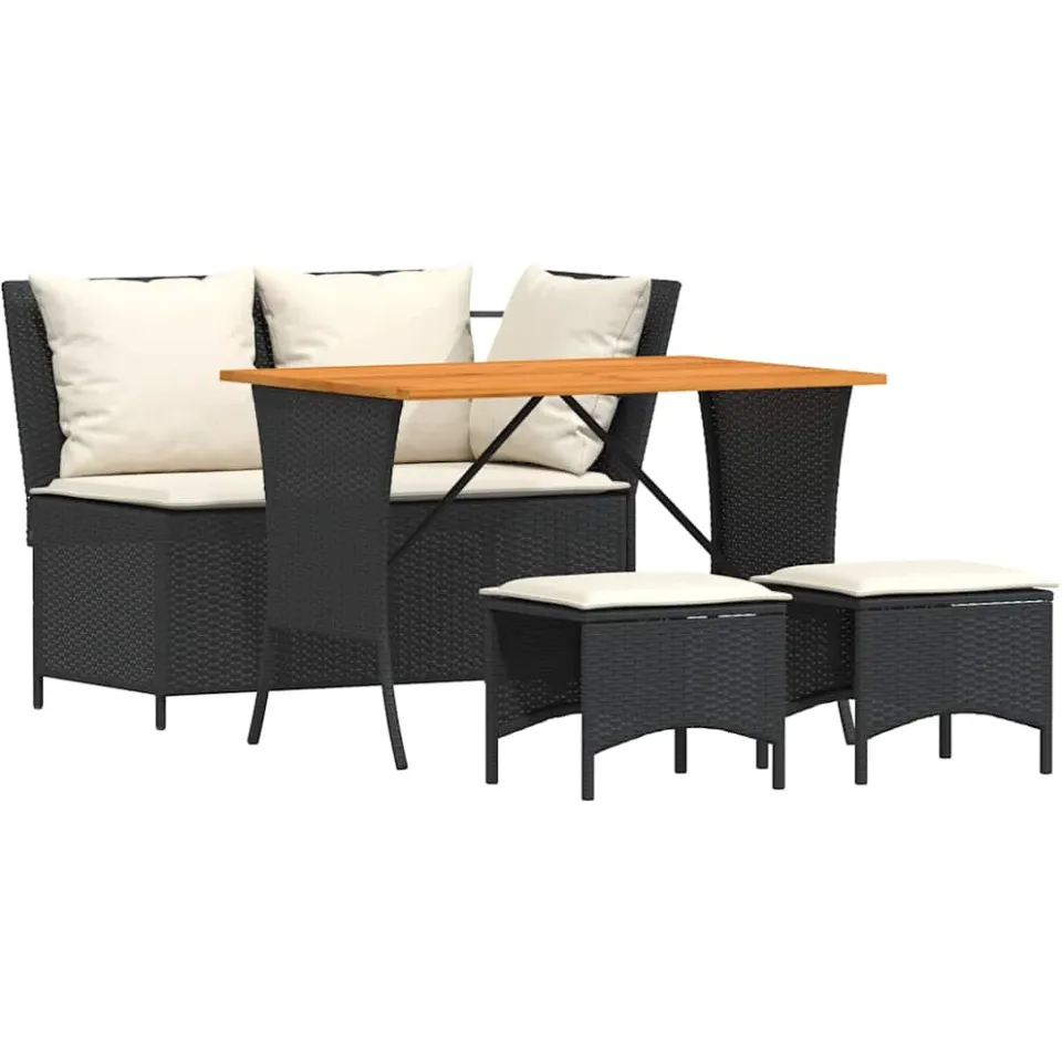 vidaXL 4-delige Tuinset met kussens poly rattan zwart