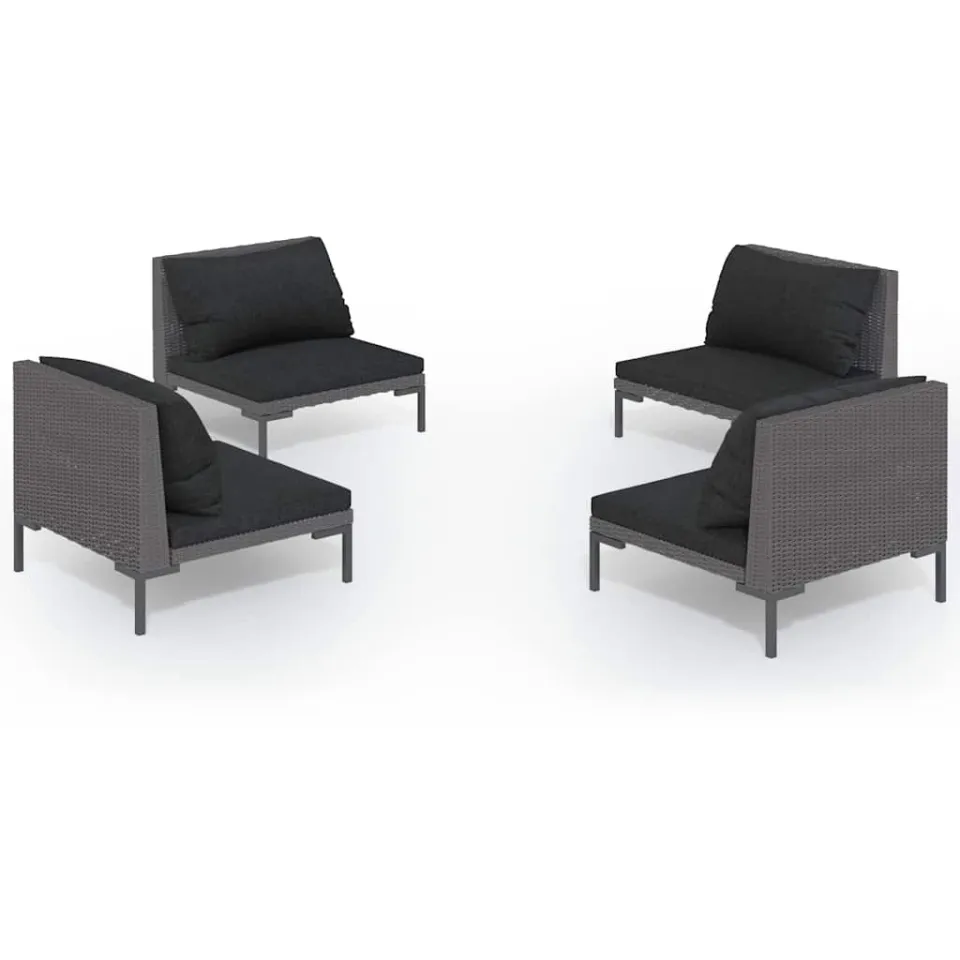 vidaXL 4-delige Loungeset met kussens poly rattan donkergrijs grijs, foto 3