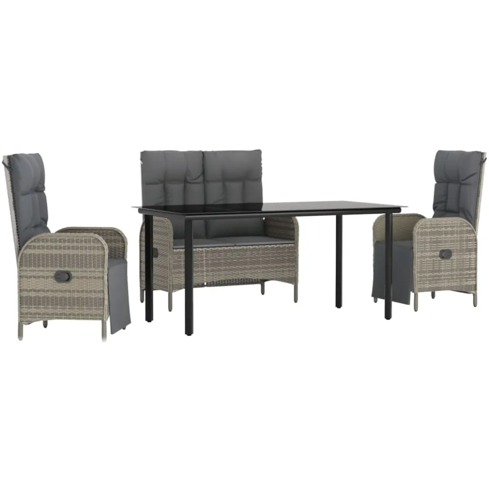 vidaXL 4-delige Tuinset met kussens poly rattan grijs, foto 3