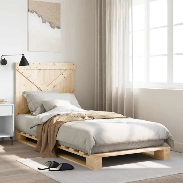 vidaXL Bedframe met hoofdbord massief grenenhout 90x200 cm bruin