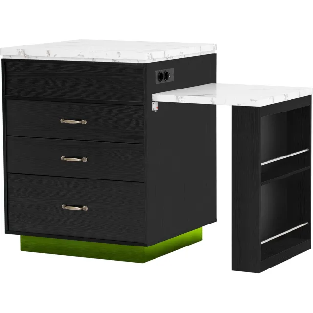 MUVANO Keukeneiland met uitschuifbare eettafel - Lades en ledverlichting - MDF en spaanplaat - 125,5–187,5 x 71 x 93 cm - Keuken en eetkamer - Zwart
