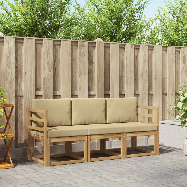 vidaXL Buiten bankenset 3 st Wit en Beige 185,5 x 63 x 73 cm Bruin