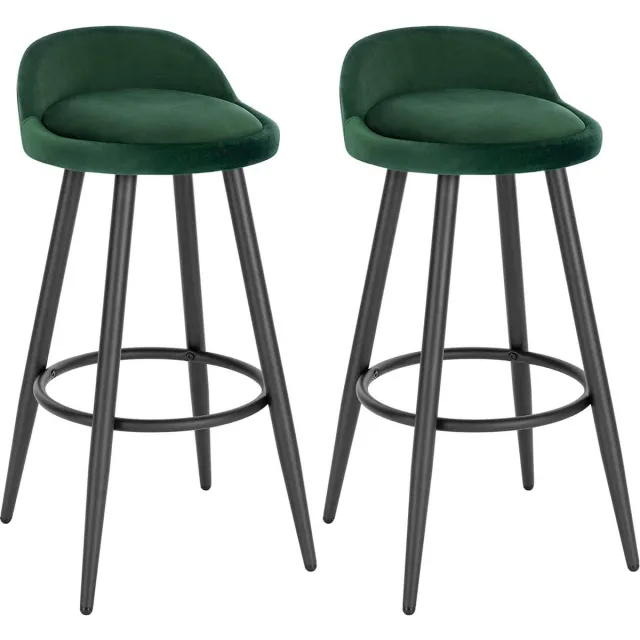 Dripio Velvet Barkrukken Evgeny - Set van 2 - Groen - Met rugleuning - Barstoelen ergonomisch - Keuken - Zithoogte 69cm