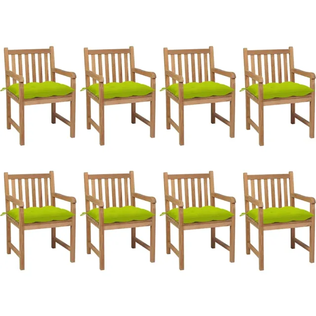 vidaXL Tuinstoelen 8 st met heldergroene kussens massief teakhout groen