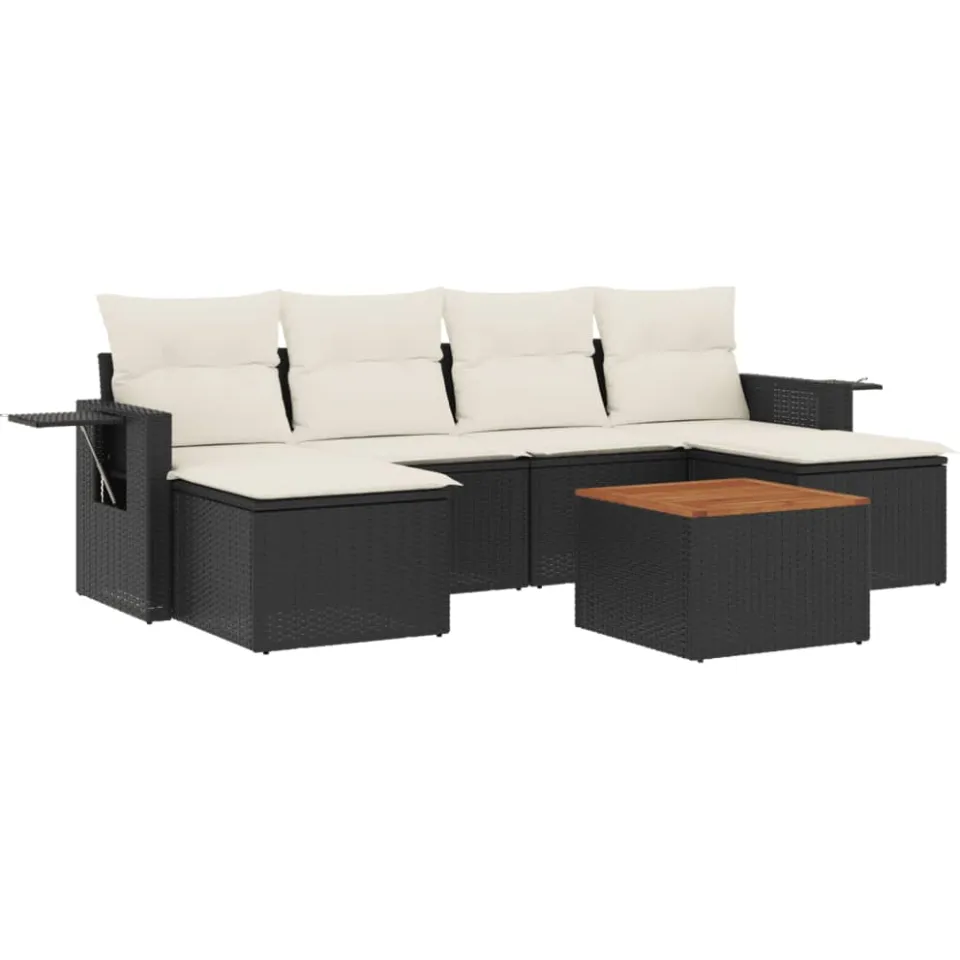 vidaXL 7-delige Loungeset met kussens poly rattan zwart, foto 3