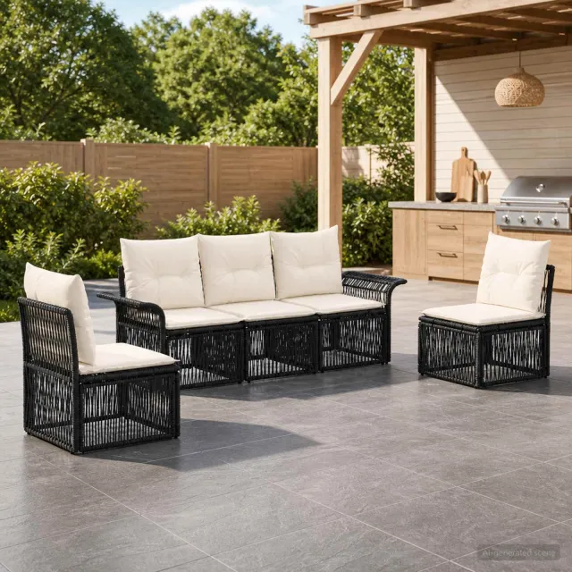 vidaXL Tuinbankenset 5 st 5-zits Zwart poly rattan, foto 2