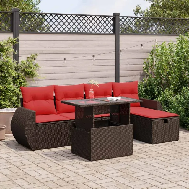 vidaXL 6-delige Loungeset met kussens poly rattan acacia bruin, foto 2