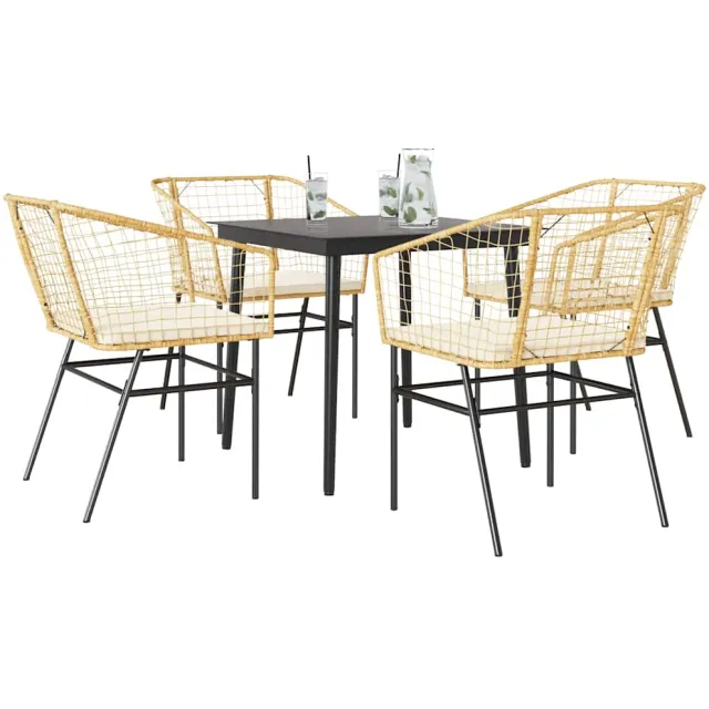 vidaXL 5-delige Tuinset met kussens poly rattan glas bruin