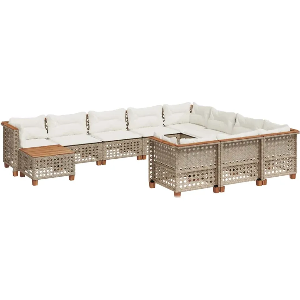 vidaXL 11-delige Tuinset met kussens poly rattan beige