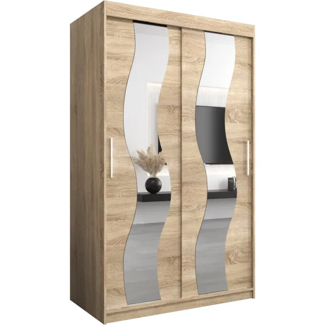 InspireME Kledingkast met 2 schuifdeuren, Modern-stijl, Een kledingkast met planken en een spiegel (BxHxD): 120x200x62 - REESE 120 Sonoma Eik