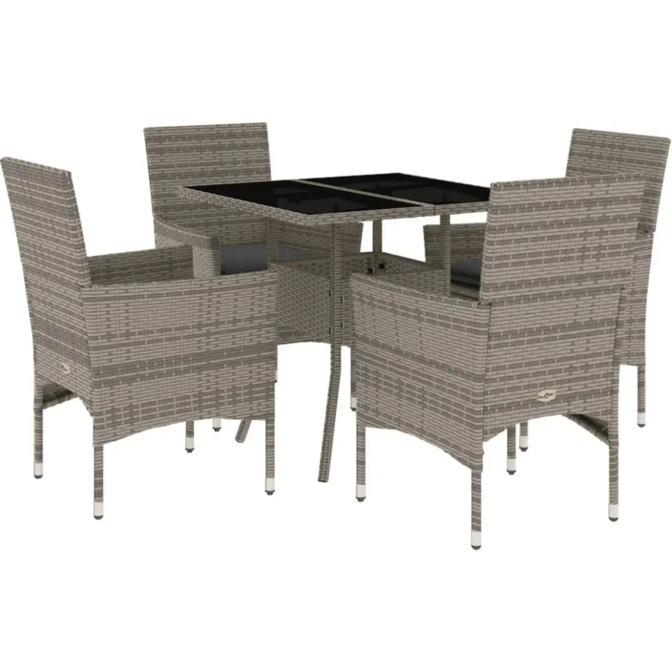 vidaXL 5-delige Tuinset met kussens poly rattan en glas grijs, foto 3