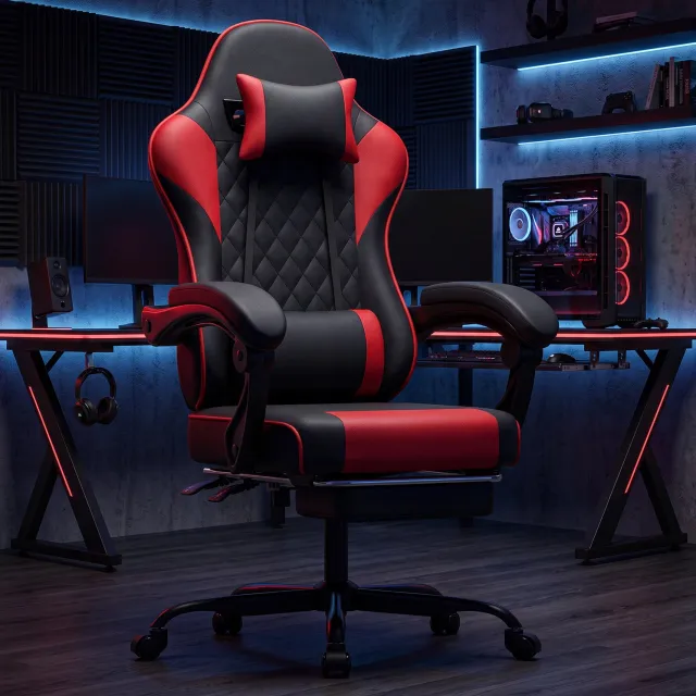 Maisentiel Gamingstoel met hoofdsteun, lendensteun en uitschuifbare voetensteun - zwart-rood Zwart en rood