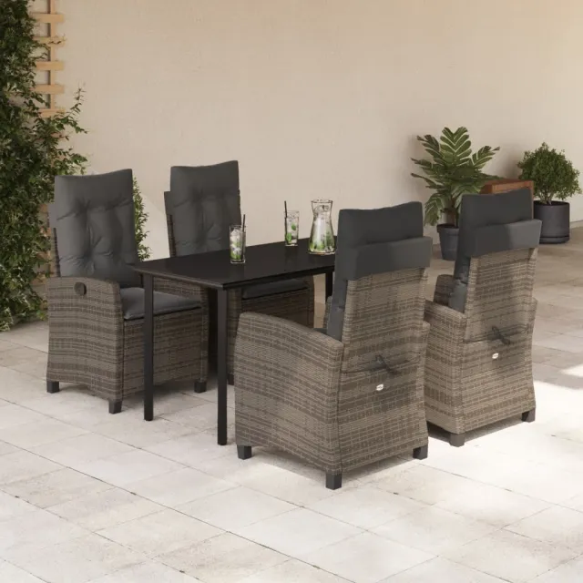 vidaXL 5-delige Tuinset met kussens poly rattan grijs, foto 2