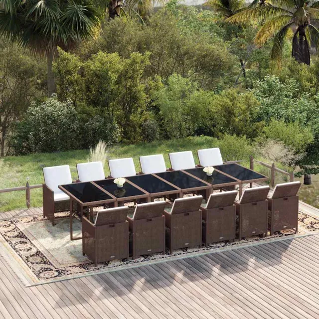 vidaXL 13-delige Tuinset met kussens poly rattan bruin, foto 2