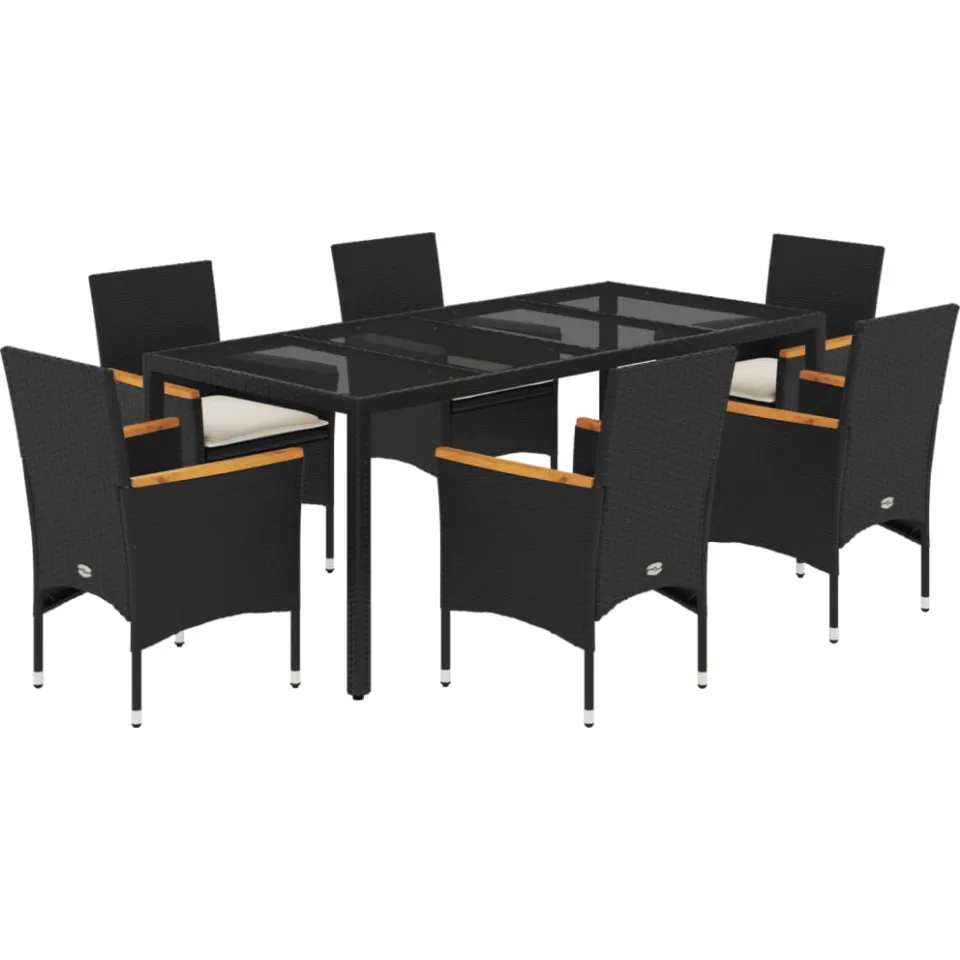 vidaXL 7-delige Tuinset met kussens poly rattan en acaciahout zwart, foto 3