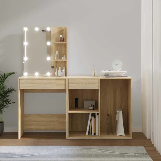 vidaXL Kaptafel met kastje en LED's bewerkt hout sonoma eikenkleurig, foto 2
