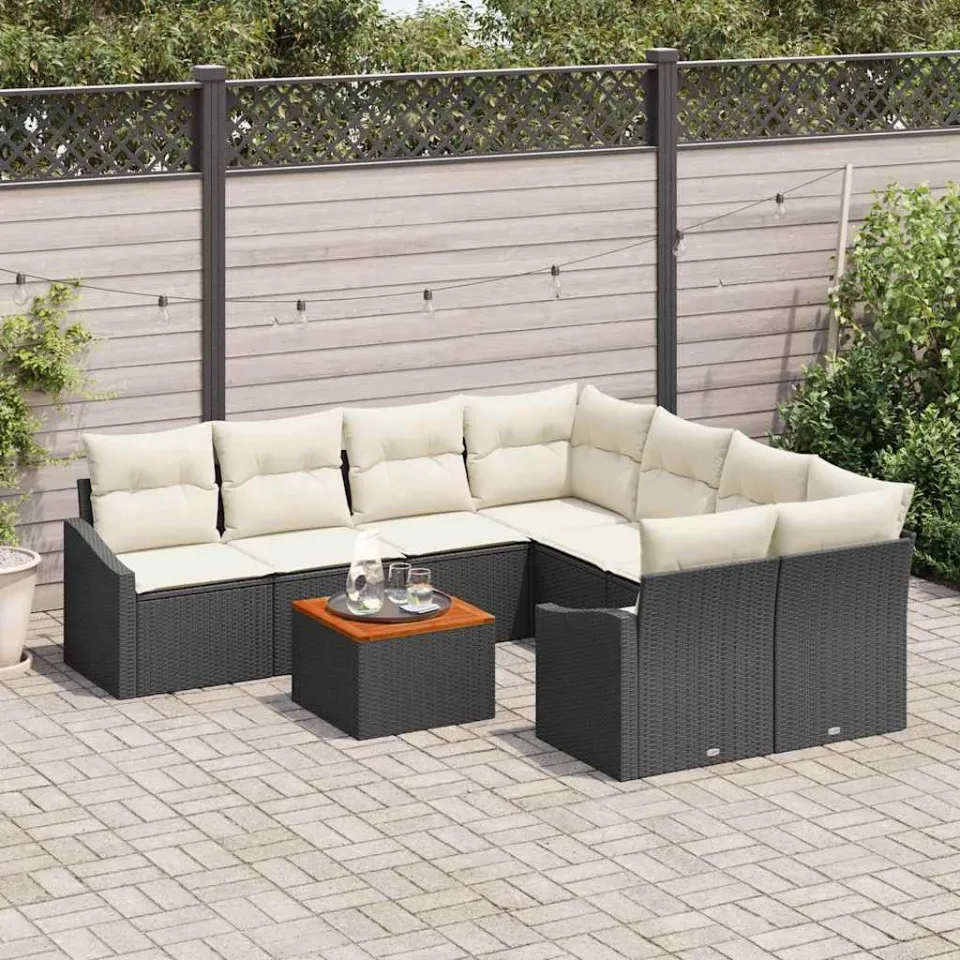 vidaXL Tuinbankenset 9 st Zwart en Crème poly rattan, foto 3