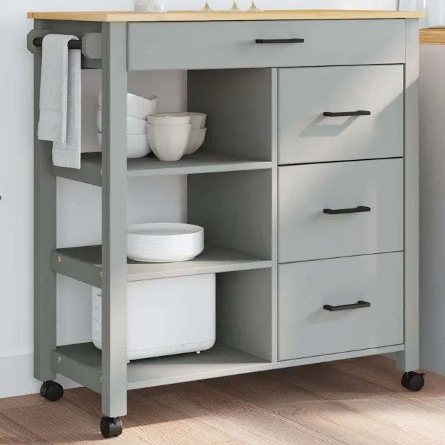 vidaXL Keukentrolley MONZA 84x40x88,5 cm massief grenenhout grijs