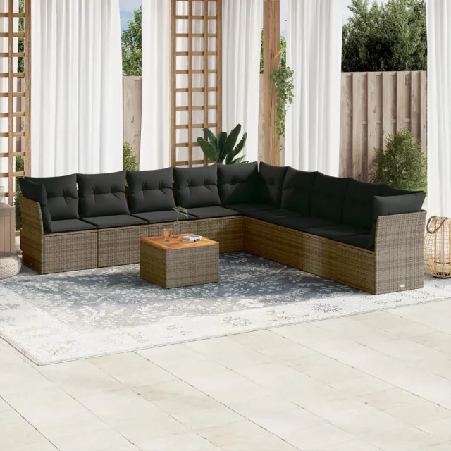 vidaXL 10-delige Loungeset met kussens poly rattan grijs, foto 2