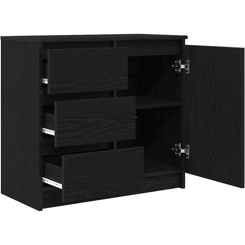 vidaXL Dressoir met lade 71x35x65 cm spaanplaat zwart eikenkleurig, foto 4