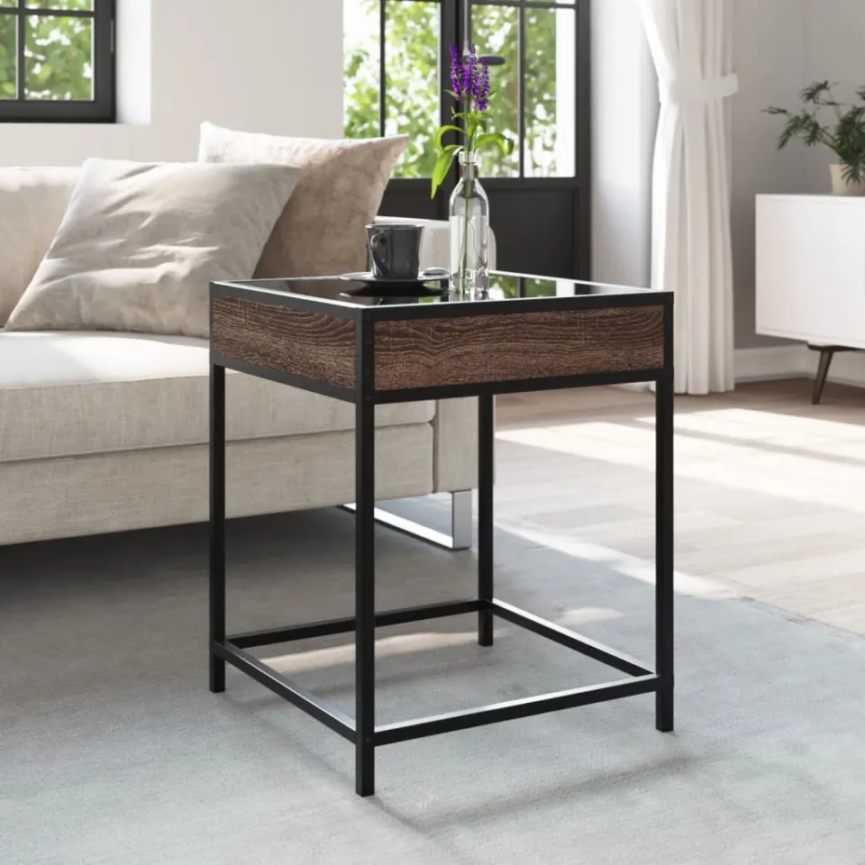 vidaXL Salontafel met Infinity LED 40x40x51 cm bruin eikenkleurig, foto 4