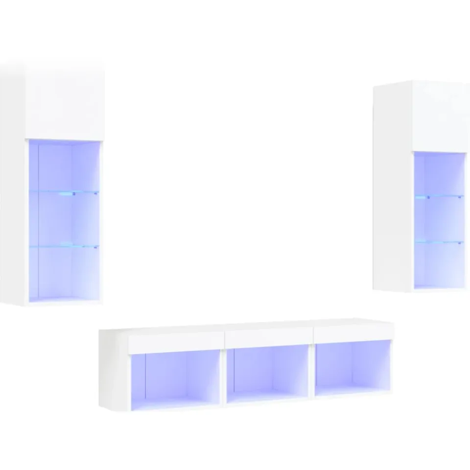 vidaXL 5-delige Tv-wandmeubelset met LED-verlichting bewerkt hout wit