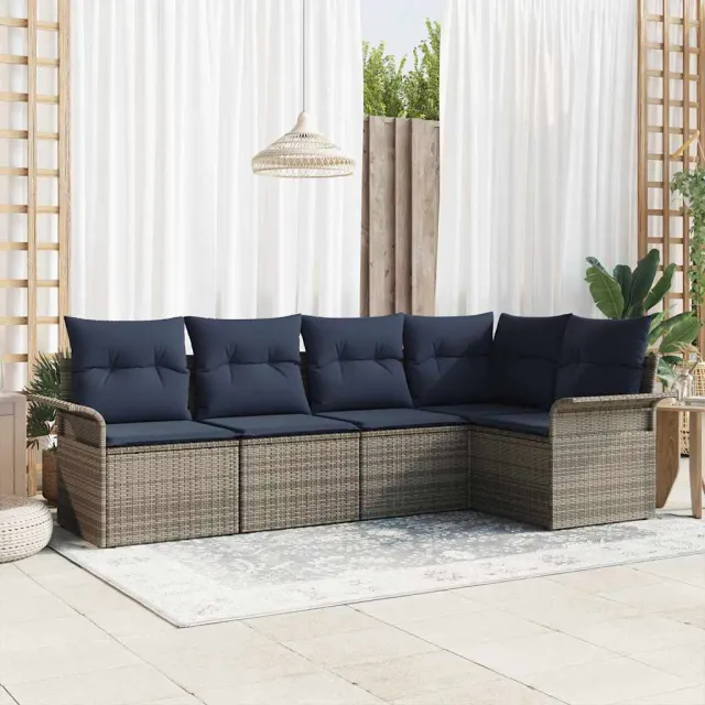 vidaXL Tuin Sofa Set 5 st Grijs poly rattan, foto 2