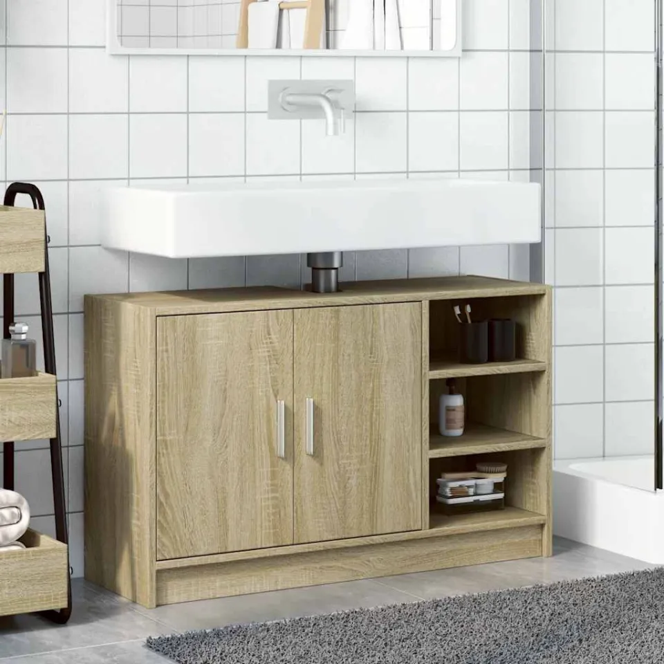 vidaXL Wastafelkast 90x29x55 cm bewerkt hout sonoma eikenkleurig, foto 3