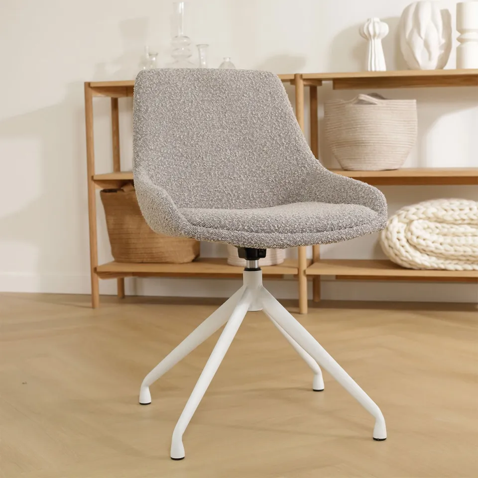 Nolon Nola-Isa draaibare eetkamerstoel bouclé taupe - wit onderstel, foto 2