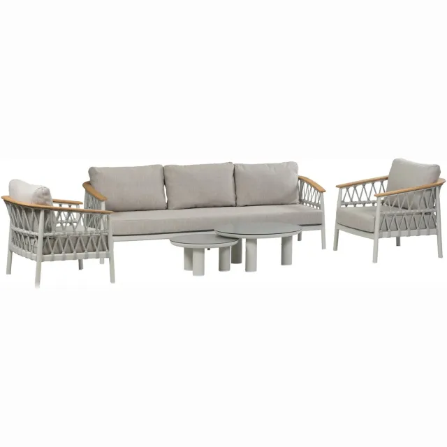 Normin Stoel-bank loungeset Capri | 4-delig | 5 personen | Cream/Beige | Rope & aluminium Beige, Ceramic Brono, Beige