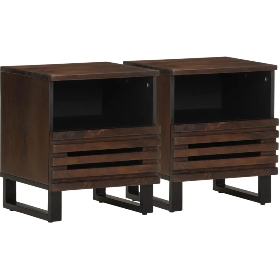 vidaXL Nachtkastjes 2 st 40x34x46 cm massief mangohout bruin, foto 3