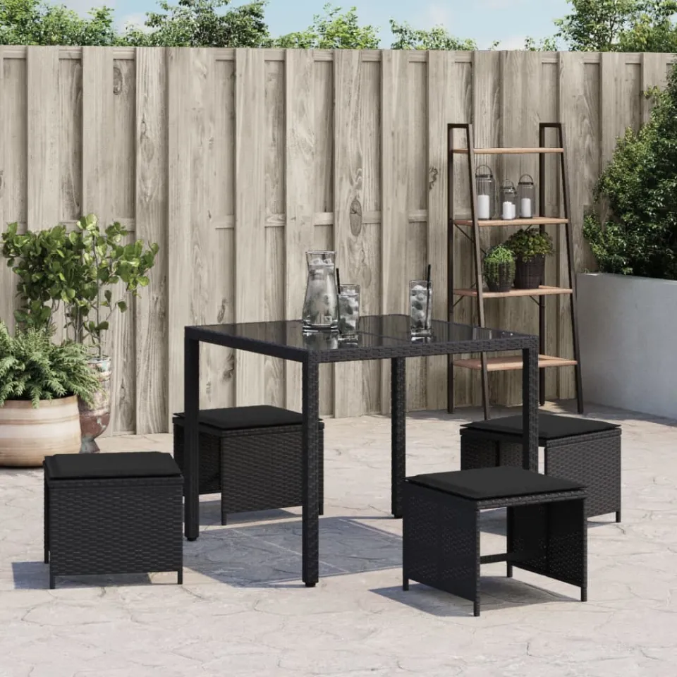 vidaXL Tuinkrukken 4 st met kussens 40x40x35 cm poly rattan zwart, foto 2