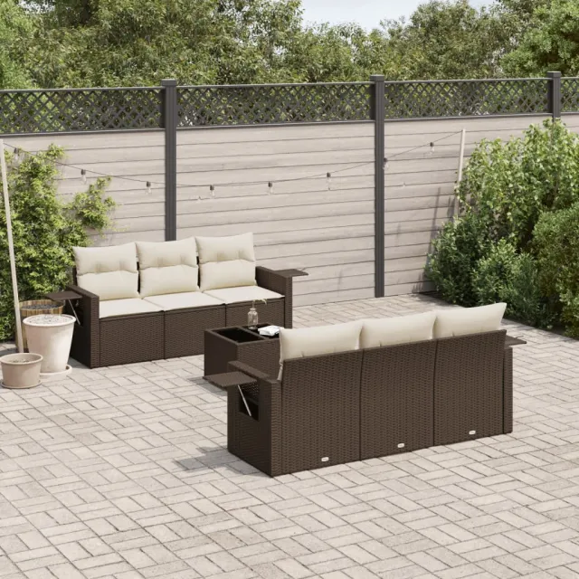 vidaXL 7-delige Loungeset met kussens poly rattan bruin, foto 2