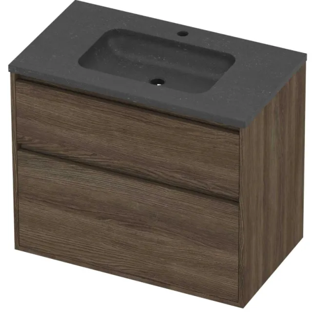 Proline Rollo Badmeubelset Hardsteen Elegant 1 Kraangat Greeploos 80x46x67 cm Blue Stone Vital Oak Eiken