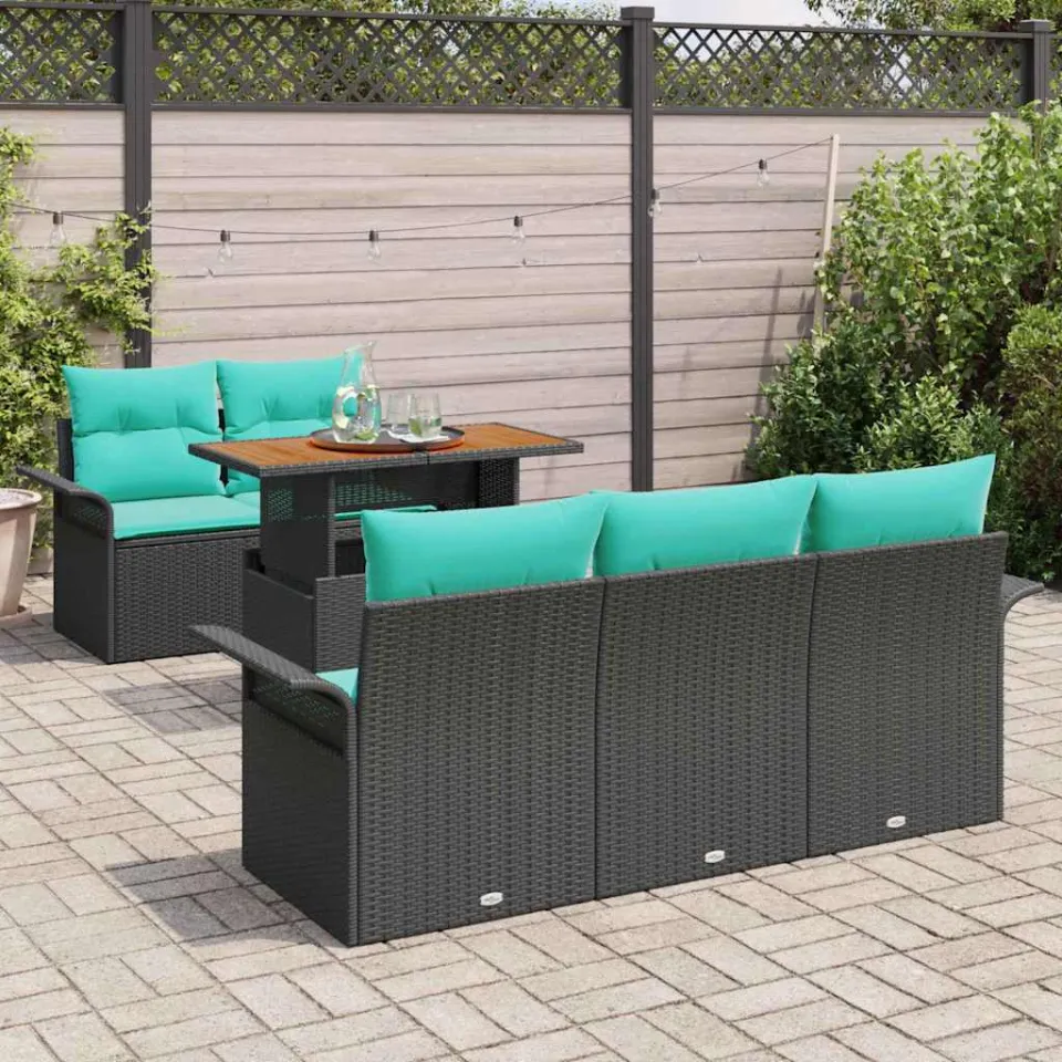 vidaXL Tuin Sofa Set 6 st Zwart Poly riet, foto 3