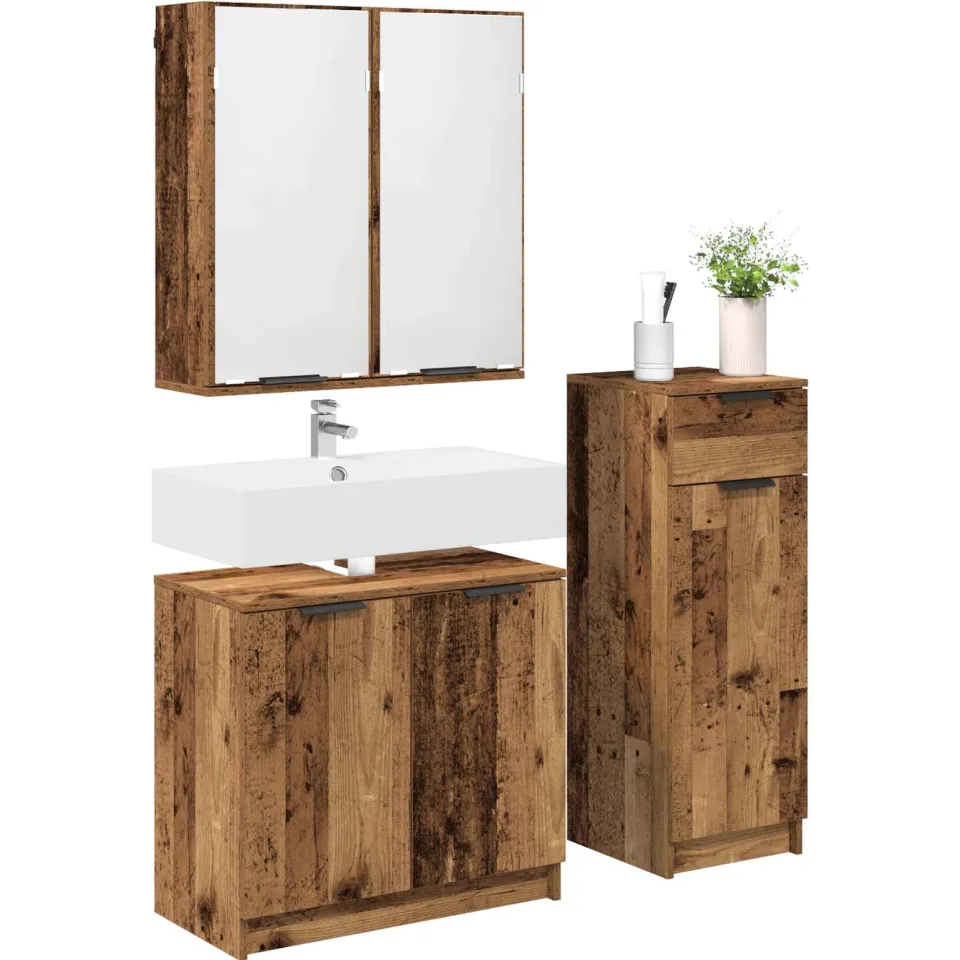vidaXL Badkamermeubelset 3 st Oudhout 64,5 x 33,5 x 59 cm Bewerkt hout Bruin