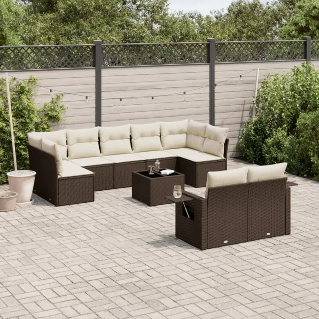 vidaXL 10-delige Loungeset met kussens poly rattan bruin, foto 2