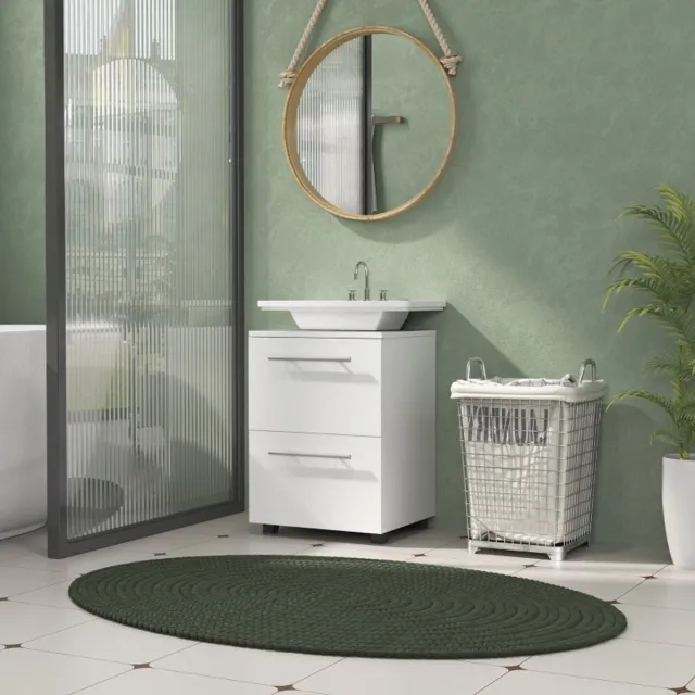 DESMIU Badkamerkast - Wastafelonderkast Met U-vormige Uitsparing En Lade - Compact Voor Kleine Badkamers - Spaanplaat - 41,5x35,5x59 Cm - Wit