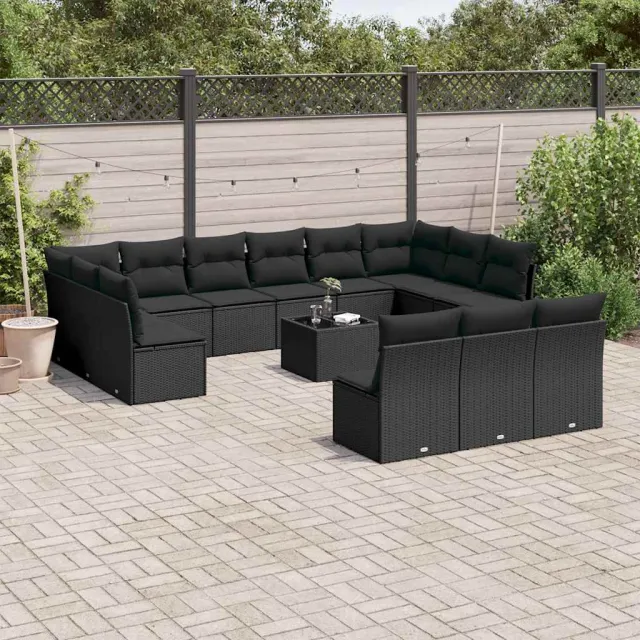 vidaXL 14-delige Loungeset met kussens poly rattan zwart, foto 2