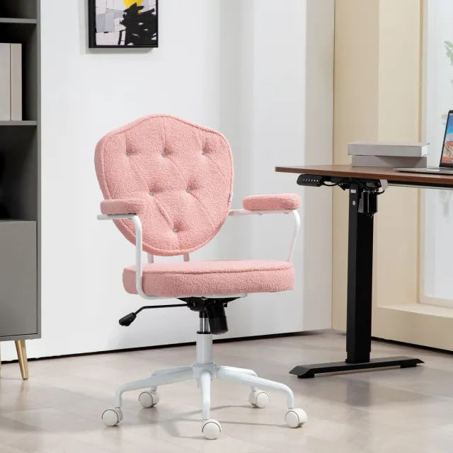 MODENUIT Bureaustoel 63 x 61,5 x 93-101 cm - Hoogteverstelbaar en Draaibaar met Wipfunctie - Home Office - Metaal Roze
