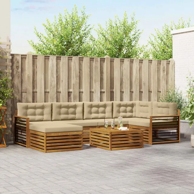 vidaXL Buiten bankenset 7 st 6-zits Natuurlijk en Beige