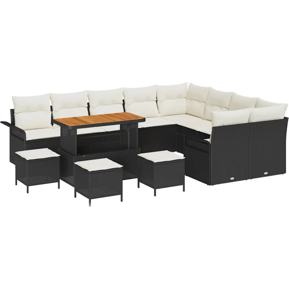 vidaXL Tuinbankenset 13 st Zwart poly rattan, foto 4