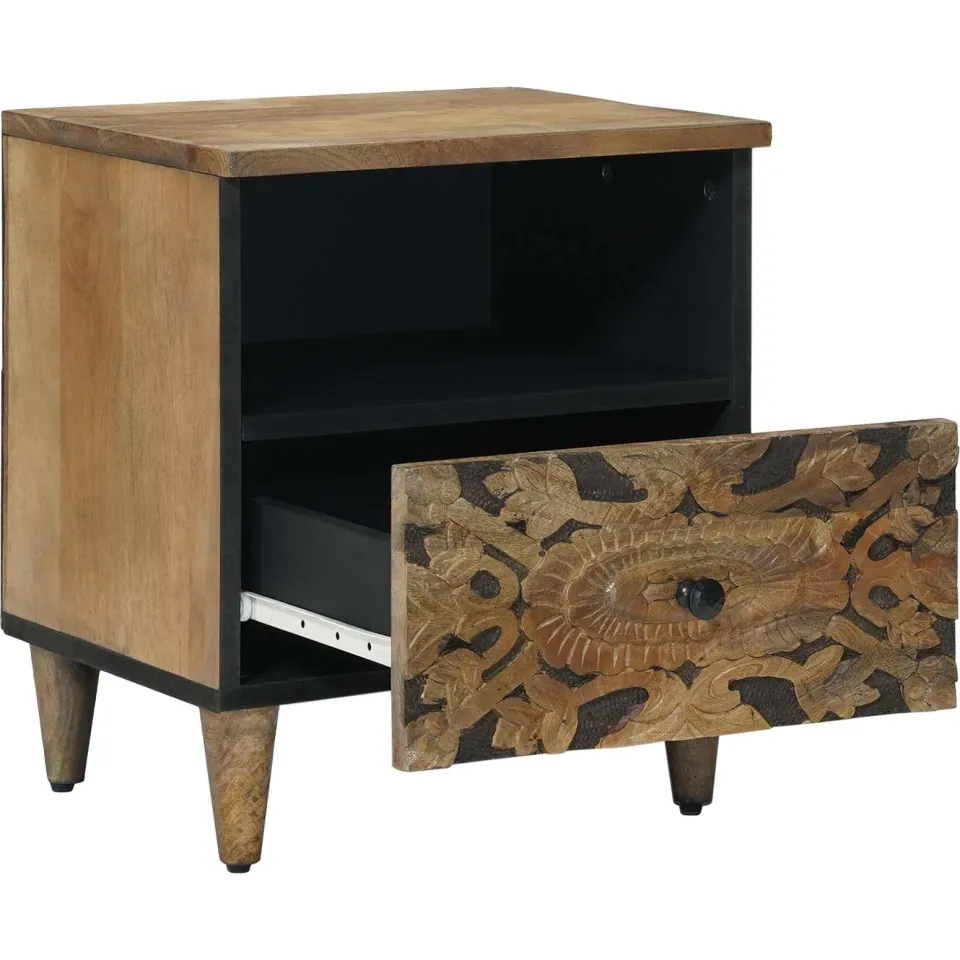 vidaXL Bed kast met lade Bruin 40 x 33 x 46 cm Massief Mango Hout, foto 2
