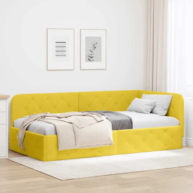 vidaXL Hoekbedframe Geel 100 x 200 cm fluweel