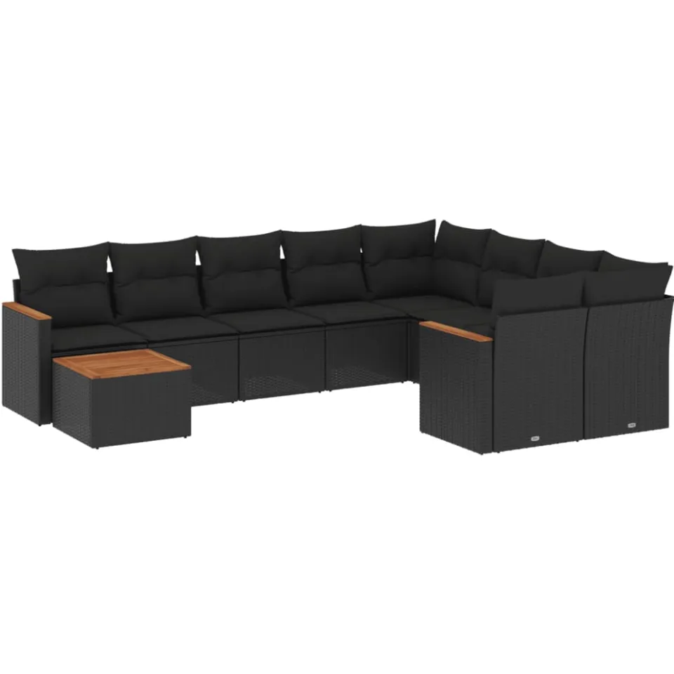 vidaXL 10-delige Loungeset met kussens poly rattan zwart, foto 3