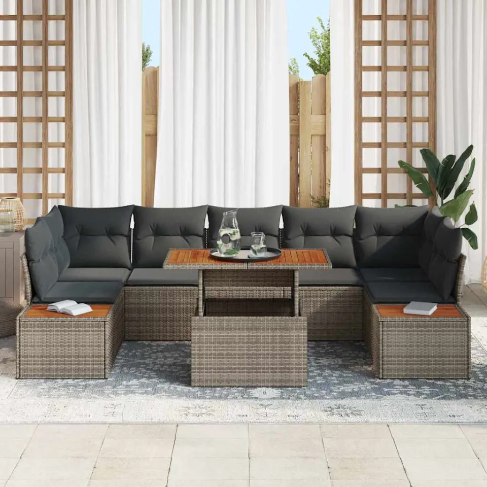 vidaXL Tuin Sofa Set 8 st Grijs Poly riet, foto 3