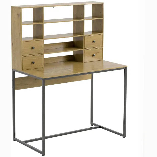 Homona Bureau - Met 4 lades en verstelbare regalen - 105 x 60 x 142 cm - Houtlook en zwart Bruin